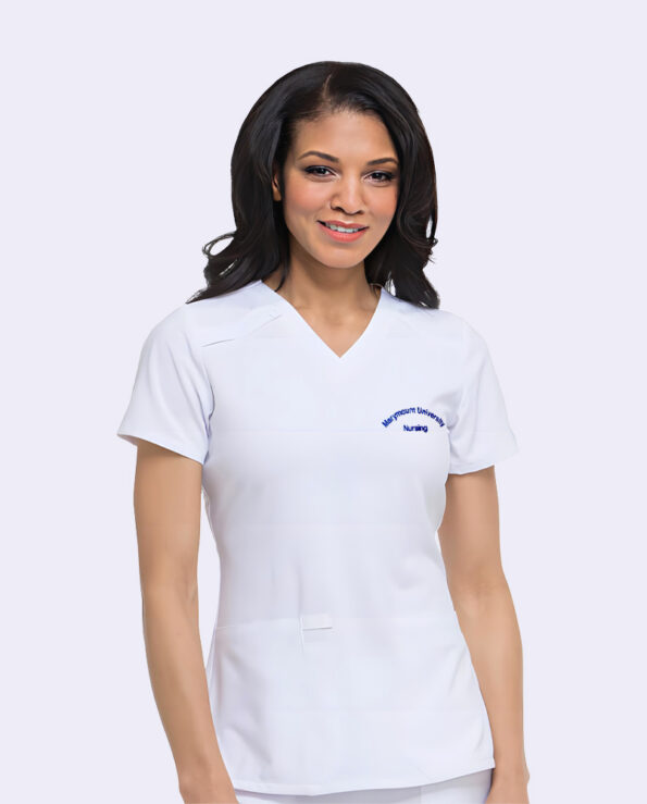 women's v neck solid white scrub top