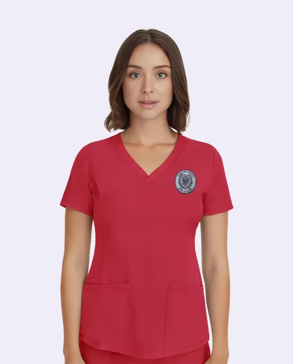 women's monica v neck solid scrub top red