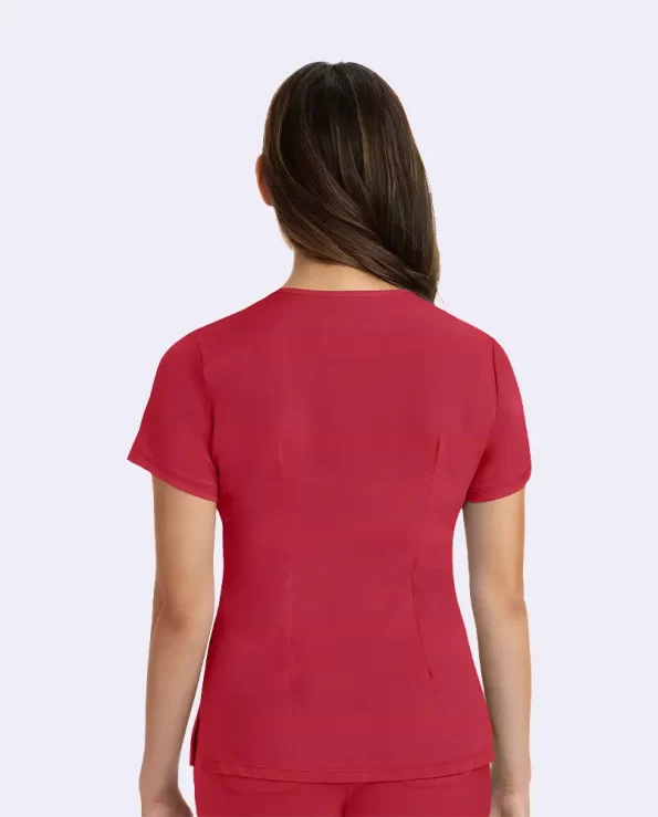 women's monica v neck solid scrub top red