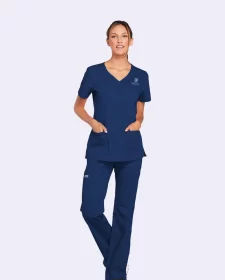 women’s navy scrub set: v neck top & elastic waist cargo pant