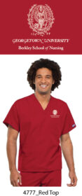 unisex v neck 1 pocket solid red scrub top