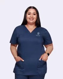 women's v neck solid navy scrub top