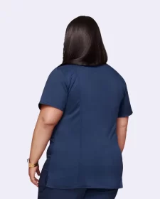 women’s navy scrub set: v neck solid top & tapered jogger pant