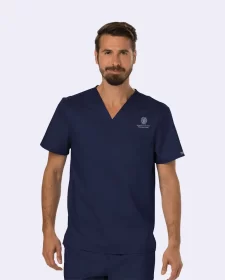 men’s navy scrub set: v neck solid top & cargo pant