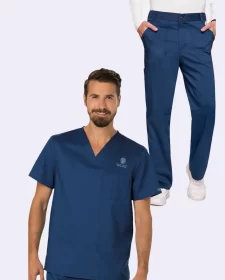 men’s navy scrub set: v neck solid top & cargo pant